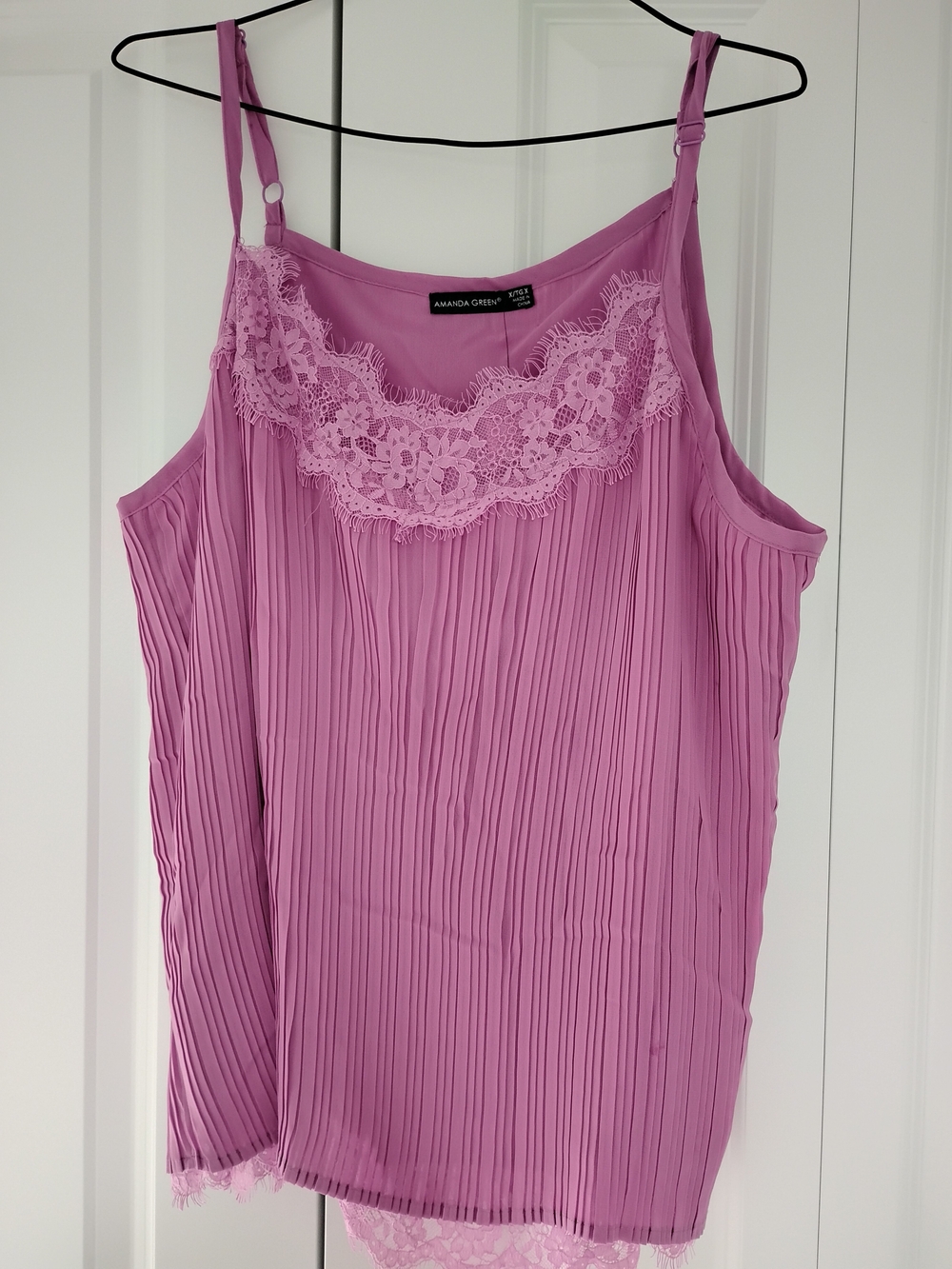 Amanda Green Pink Lace-Trim Pleated Cami Top